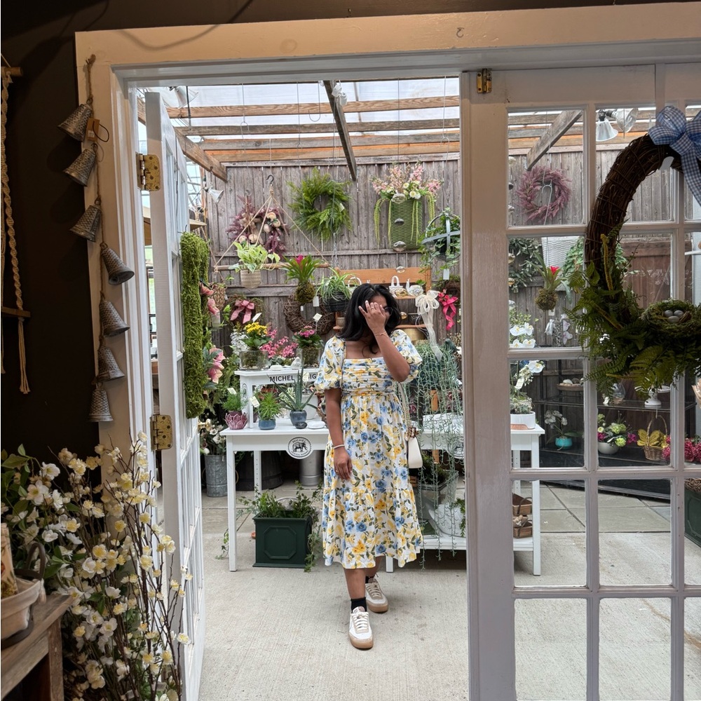 Floral Yellow and Blue Midi Dress